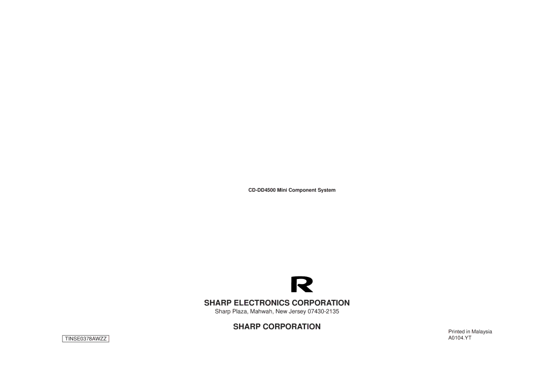 Sharp CD-DD4500 operation manual Sharp Corporation 