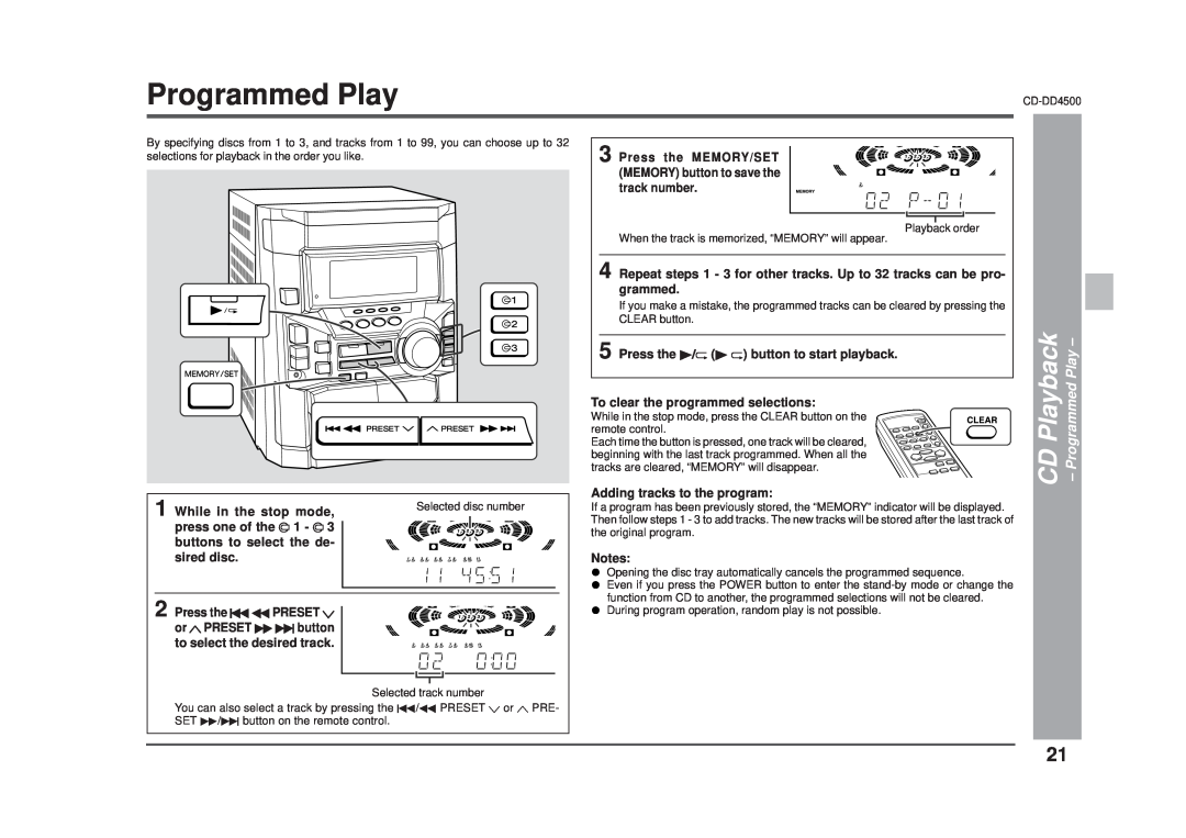 Sharp CD-DD4500 operation manual CD Playback - Programmed Play 
