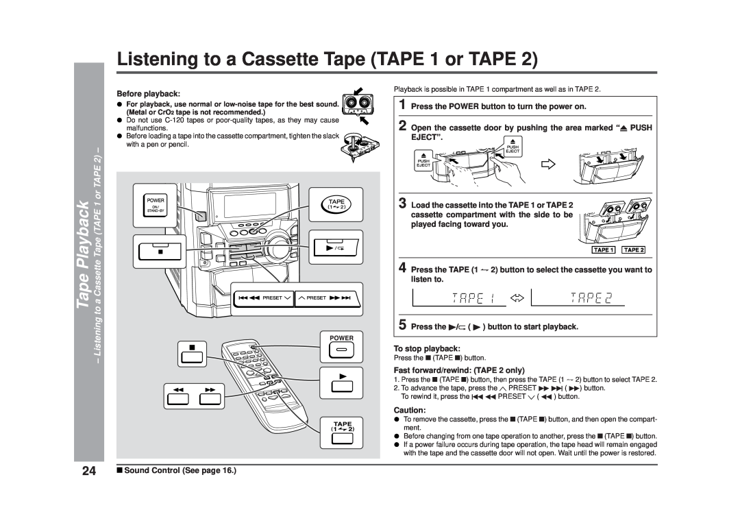Sharp CD-DD4500 operation manual Listening to a Cassette Tape TAPE 1 or TAPE 