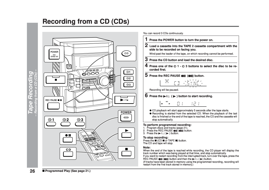Sharp CD-DD4500 operation manual Tape Recording - Recording from a CD CDs 