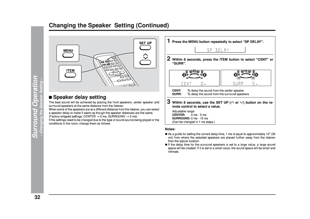 Sharp CD-DD4500 operation manual Changing the Speaker Setting Continued, Operation, Surround 