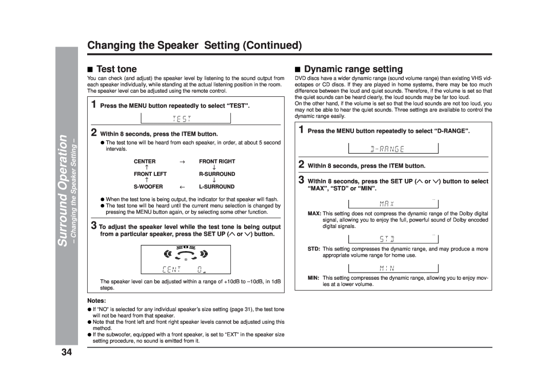 Sharp CD-DD4500 operation manual Operation, Surround, Changing the Speaker Setting Continued 