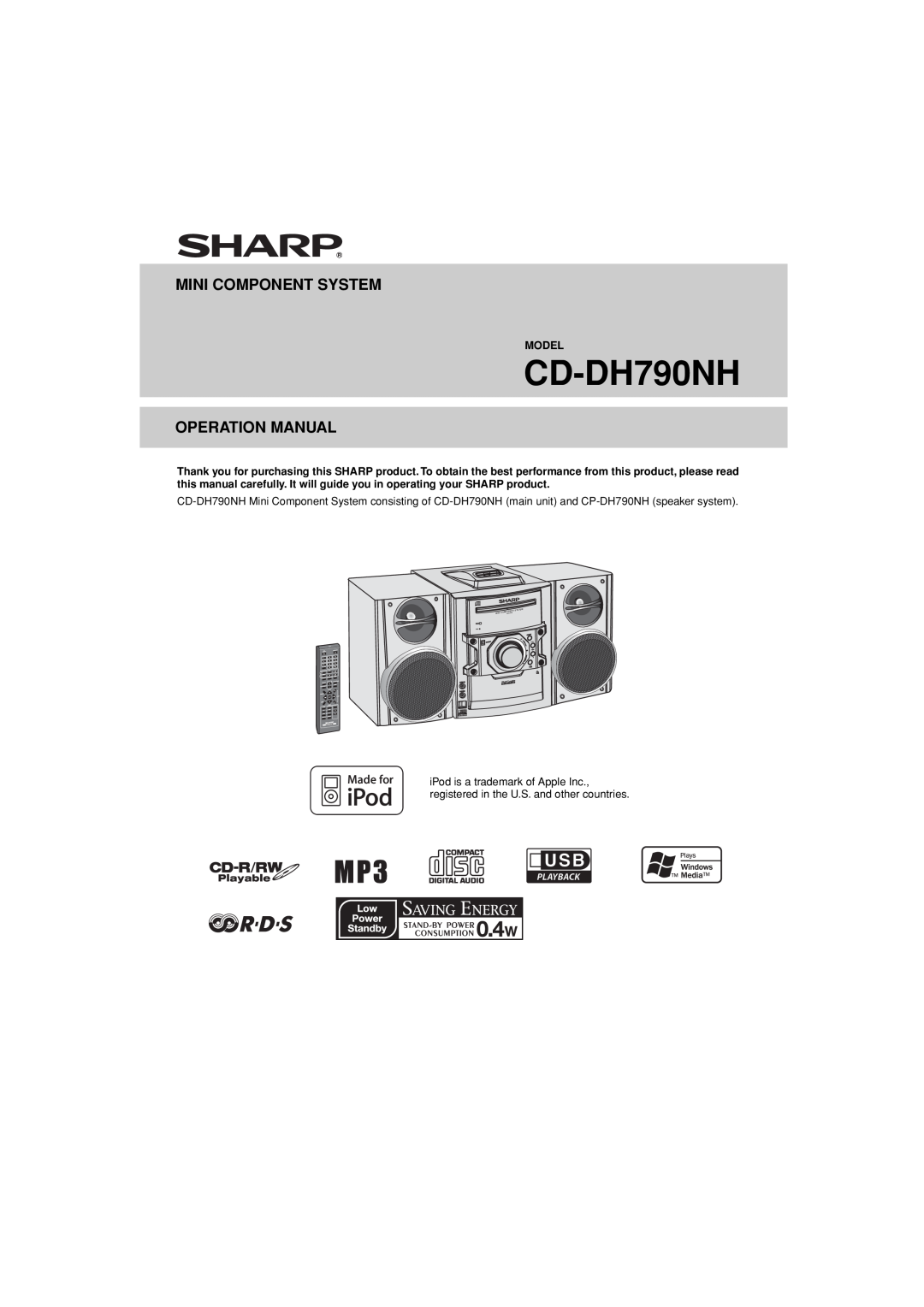 Sharp CD-DH790NH operation manual Mini Component System, Operation Manual 