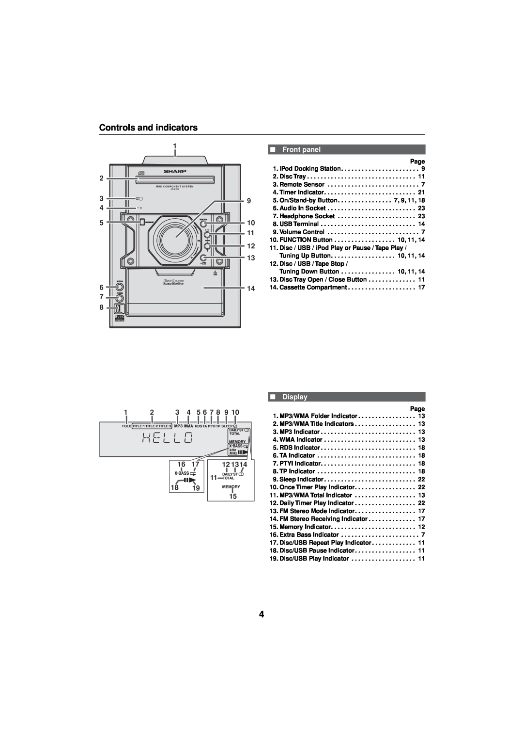 Sharp CD-DH790NH operation manual Controls and indicators, Front panel, Display 