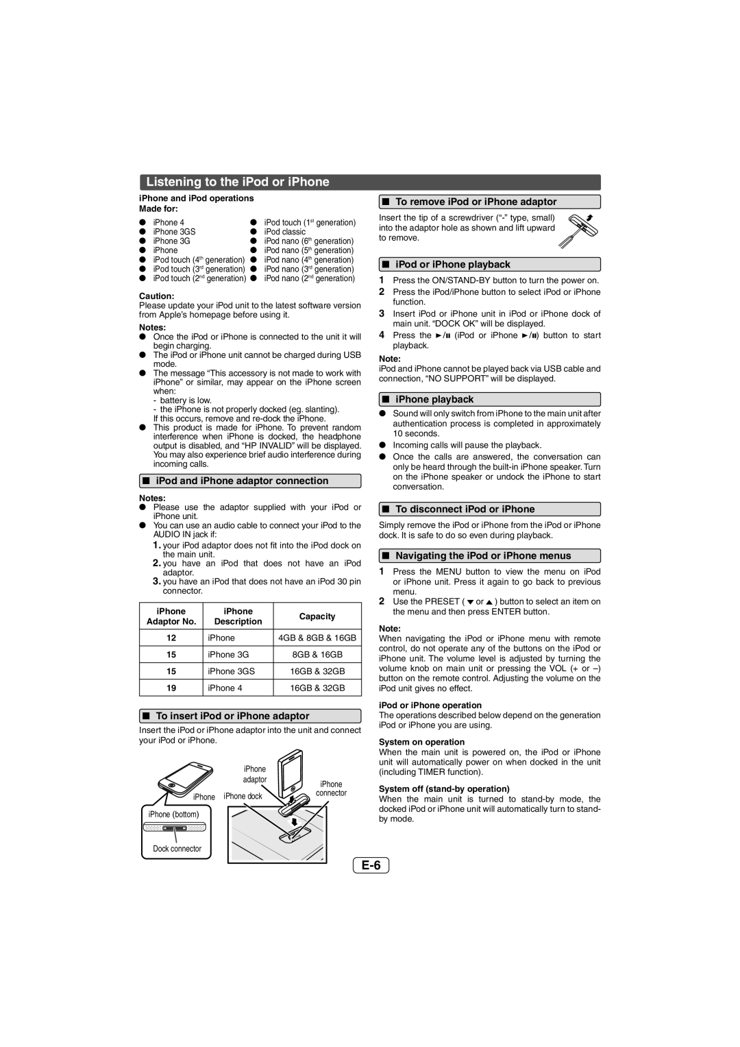 Sharp CD-DH950P operation manual Listening to the iPod or iPhone 