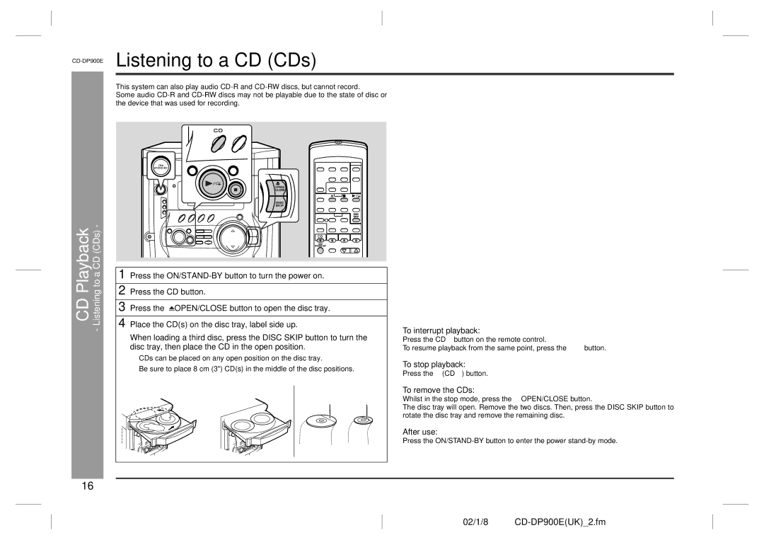 Sharp CD-DP900E operation manual CD Playback Listening to a CD CDs 