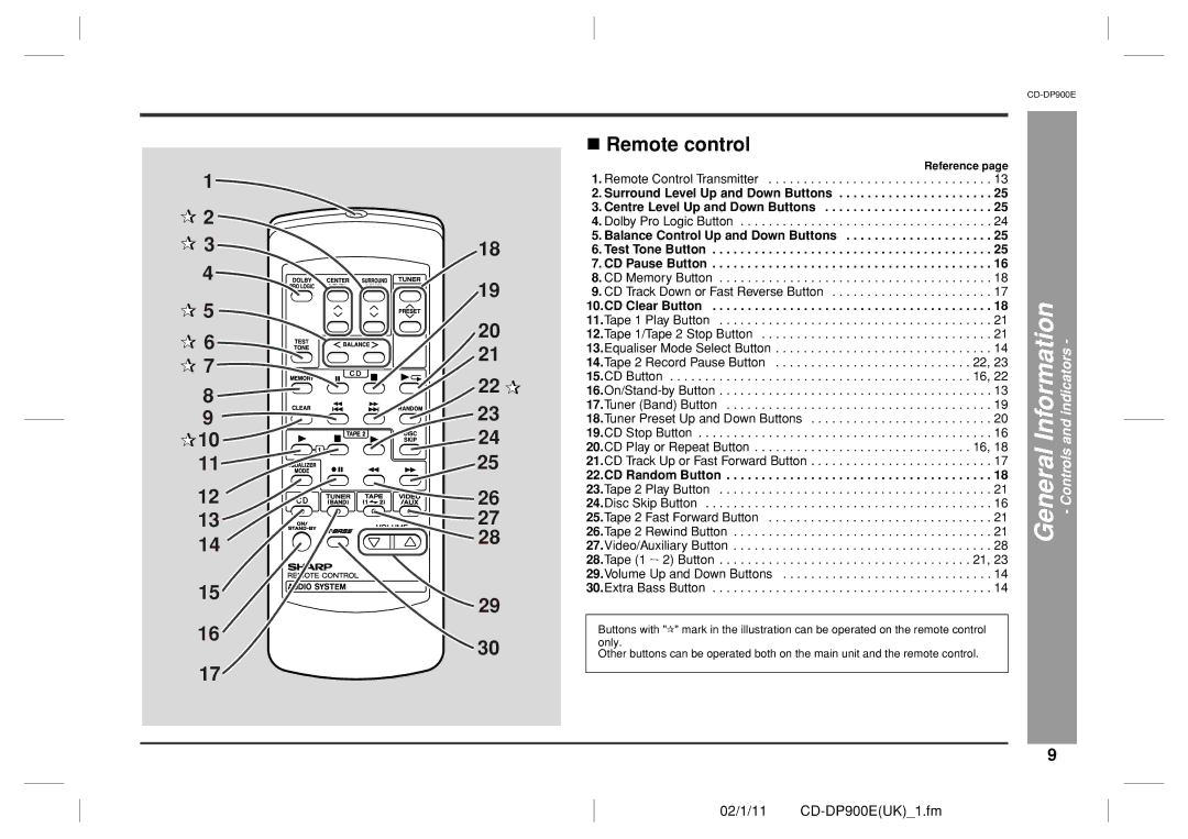 Sharp CD-DP900E operation manual CD Clear Button, CD Random Button, CD Track Up or Fast Forward Button 