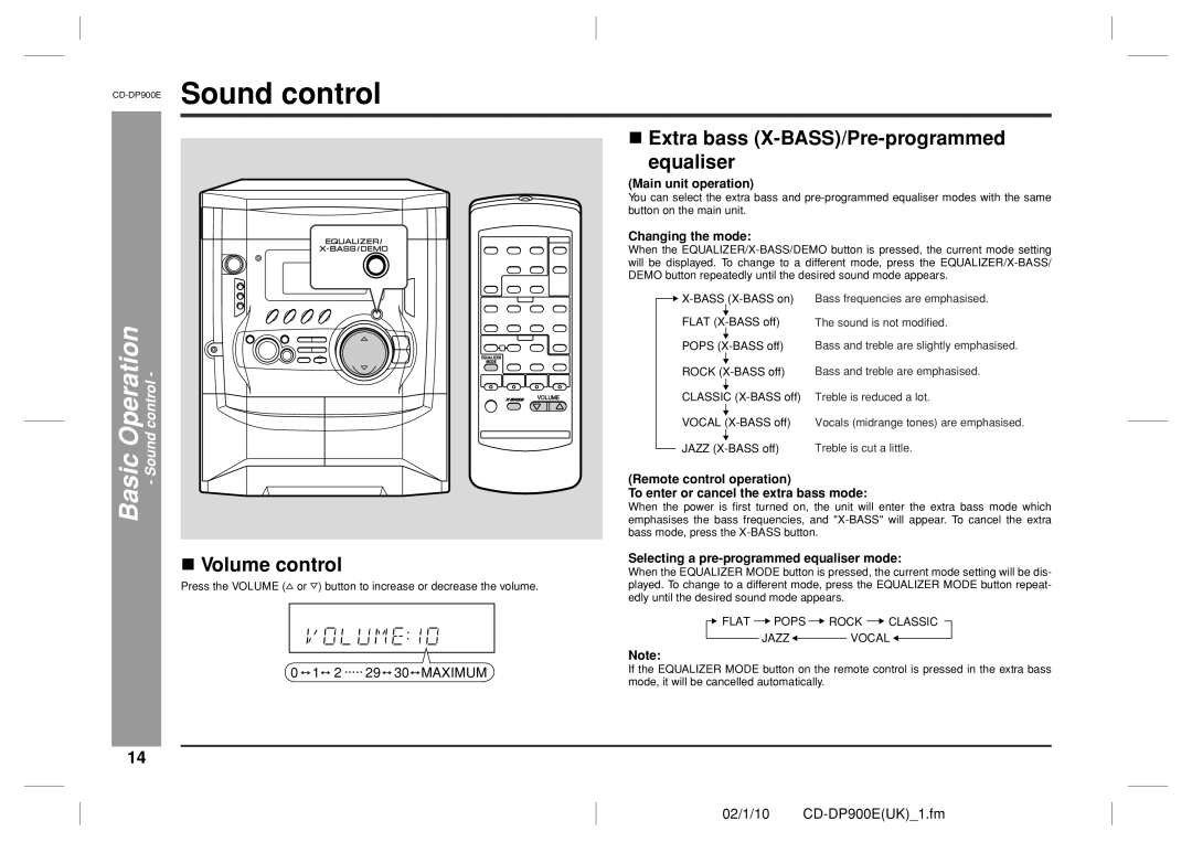 Sharp CD-DP900E Sound control, Extra bass X-BASS/Pre-programmed, equaliser, Volume control, 29 30 MAXIMUM 