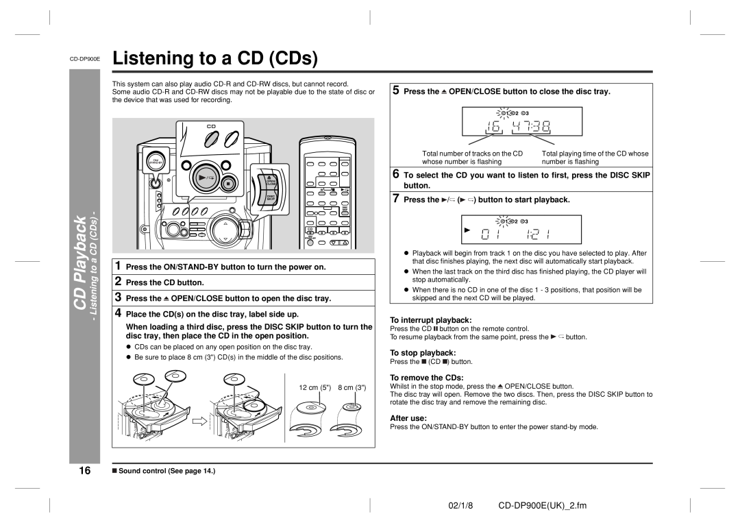Sharp operation manual CD Playback - Listening to a CD CDs, 02/1/8 CD-DP900EUK 2.fm 