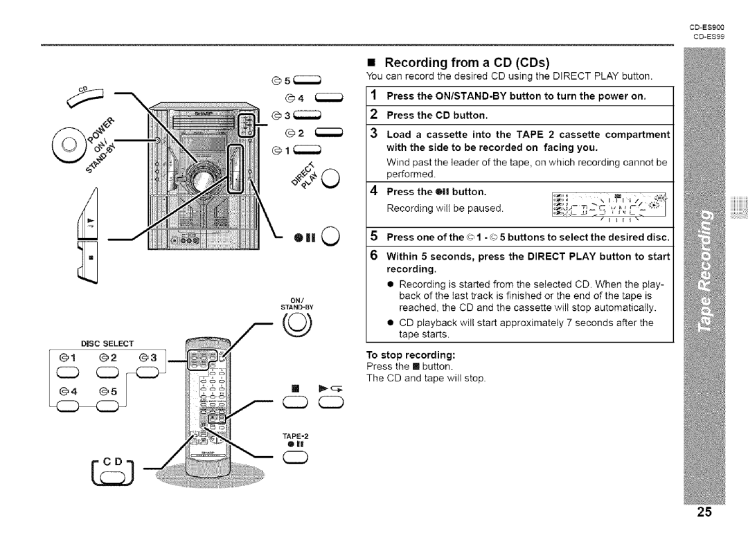 Sharp CD-ES99, CD-ES900 manual Recording, From CD CDs 