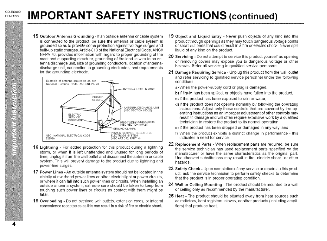 Sharp CD-ES900, CD-ES99 manual Important Safety Instructions 