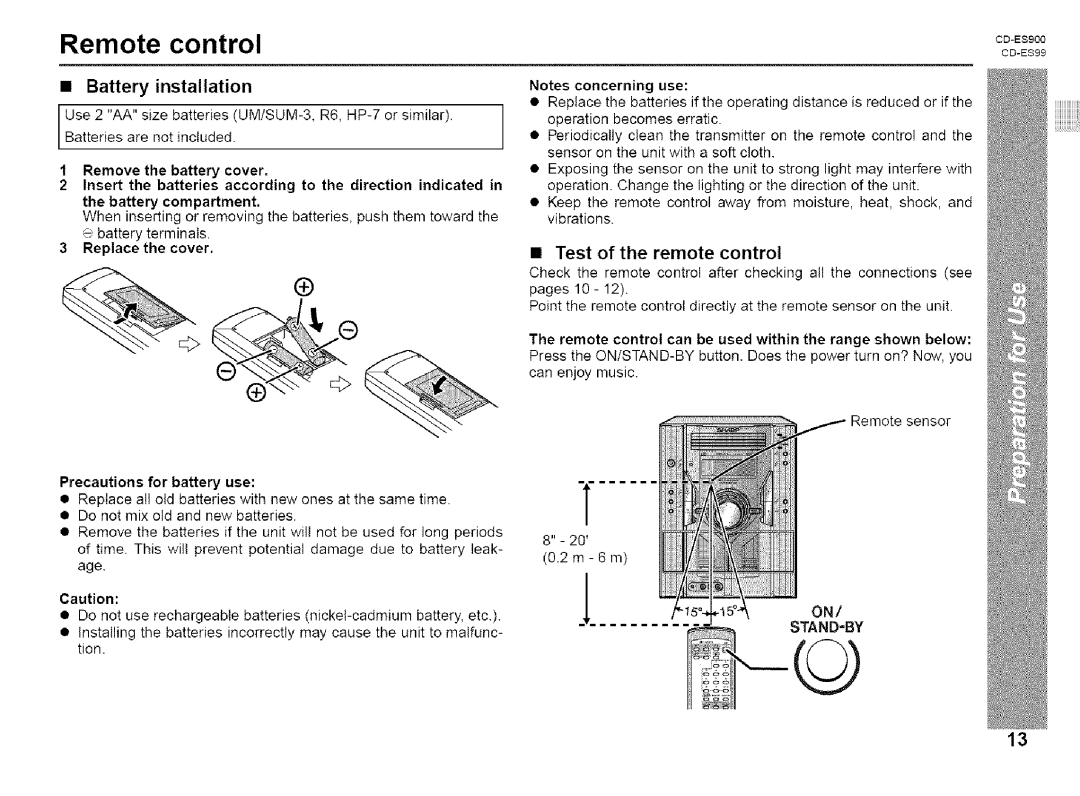 Sharp CD-ES99, CD-ES900 manual Remote control, oo s oo 