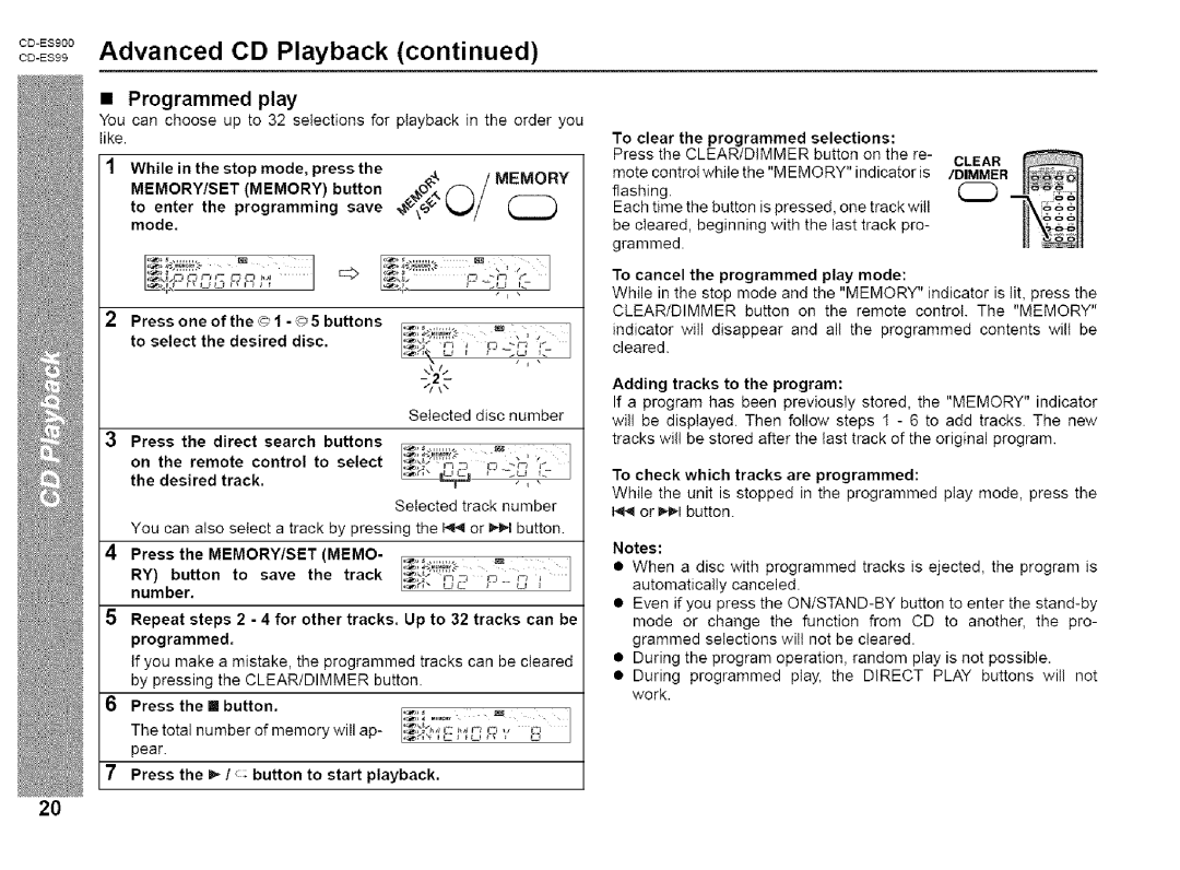 Sharp CD-ES900, CD-ES99 manual oo-Es 9Advanced CD Playback continued, Programmed play, Y, J 