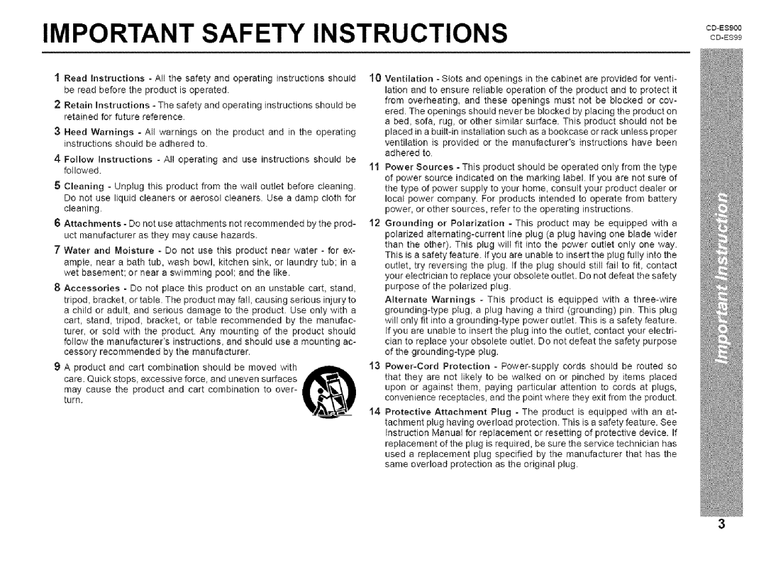 Sharp CD-ES99, CD-ES900 manual Important Safety Instructions 