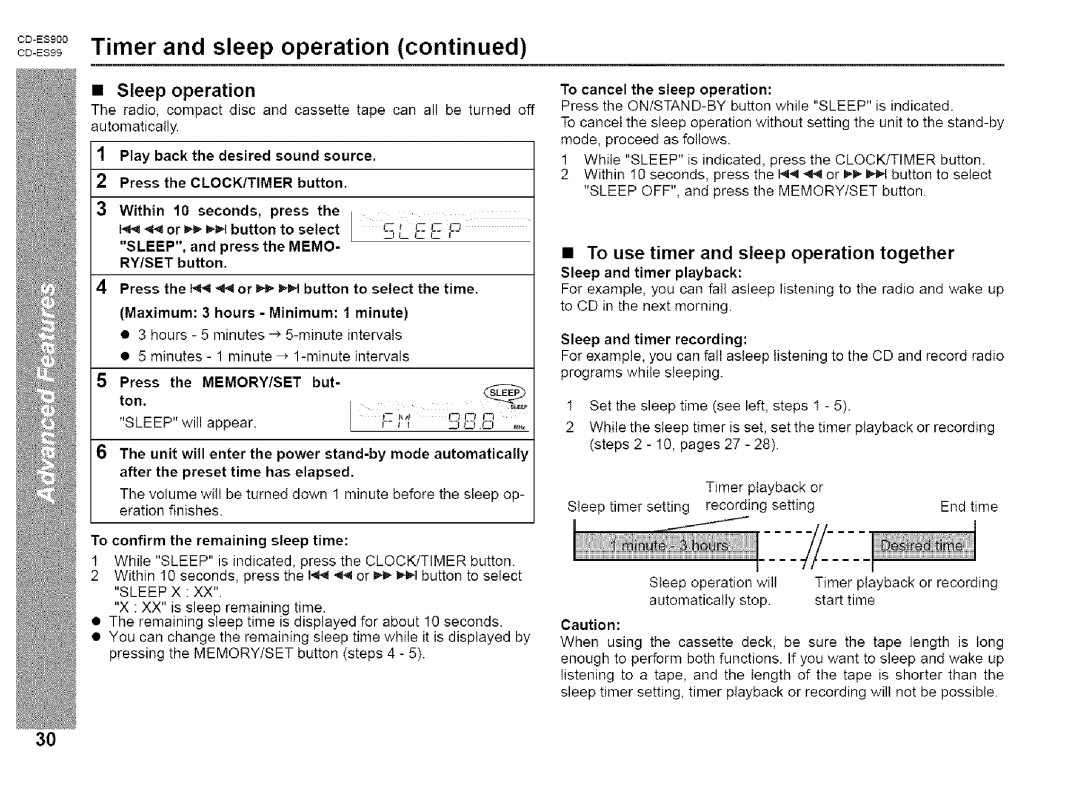 Sharp CD-ES900 manual oo-Es 9Timerand sleep operation continued, Sleep operation, To use timer and sleep operation together 