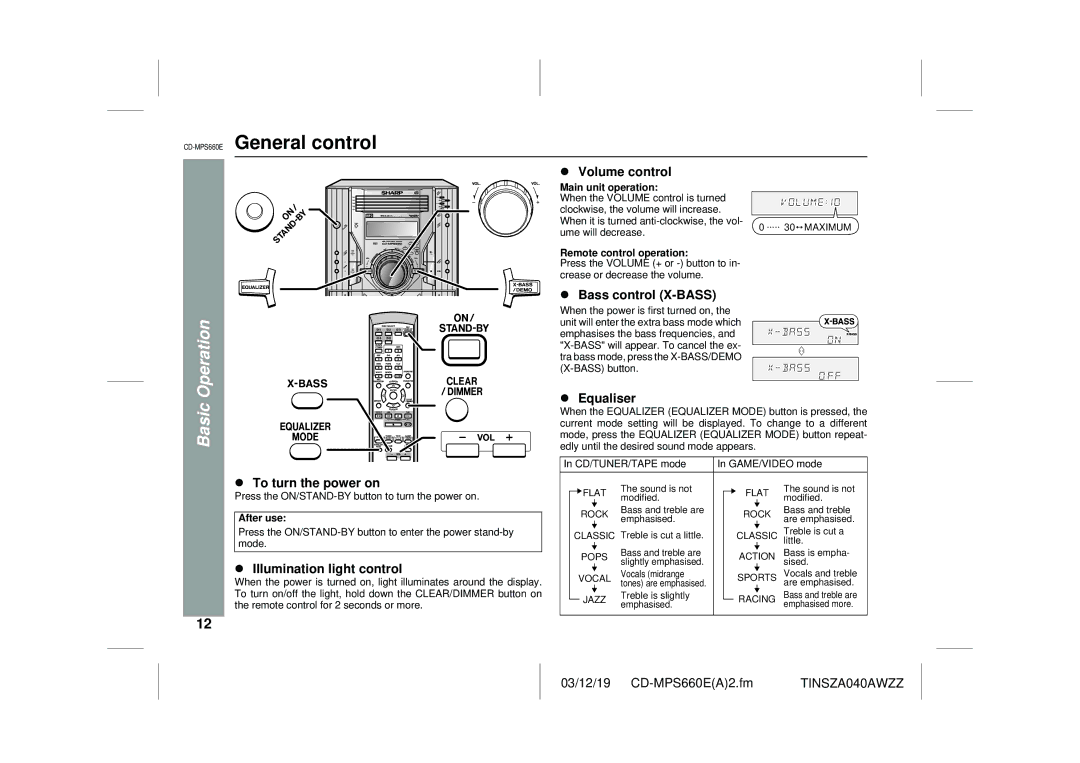 Sharp CD-MPS660E operation manual General control, Operation, Basic 