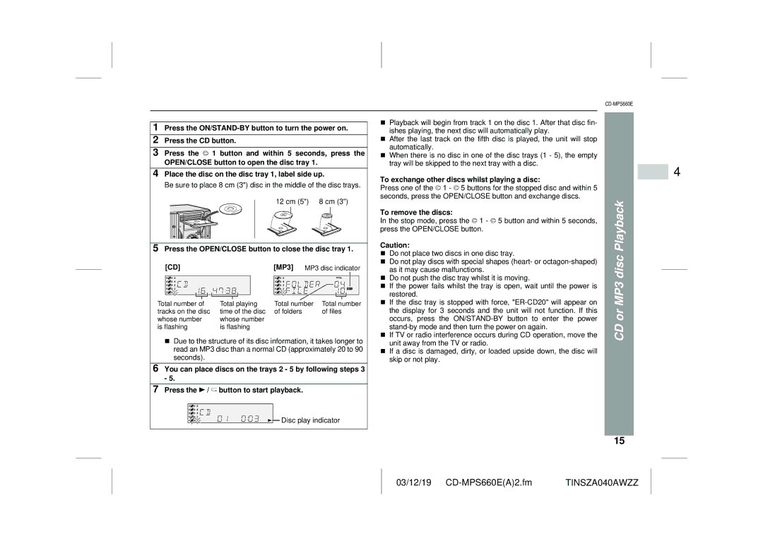 Sharp CD-MPS660E Press the OPEN/CLOSE button to close the disc tray, To exchange other discs whilst playing a disc 