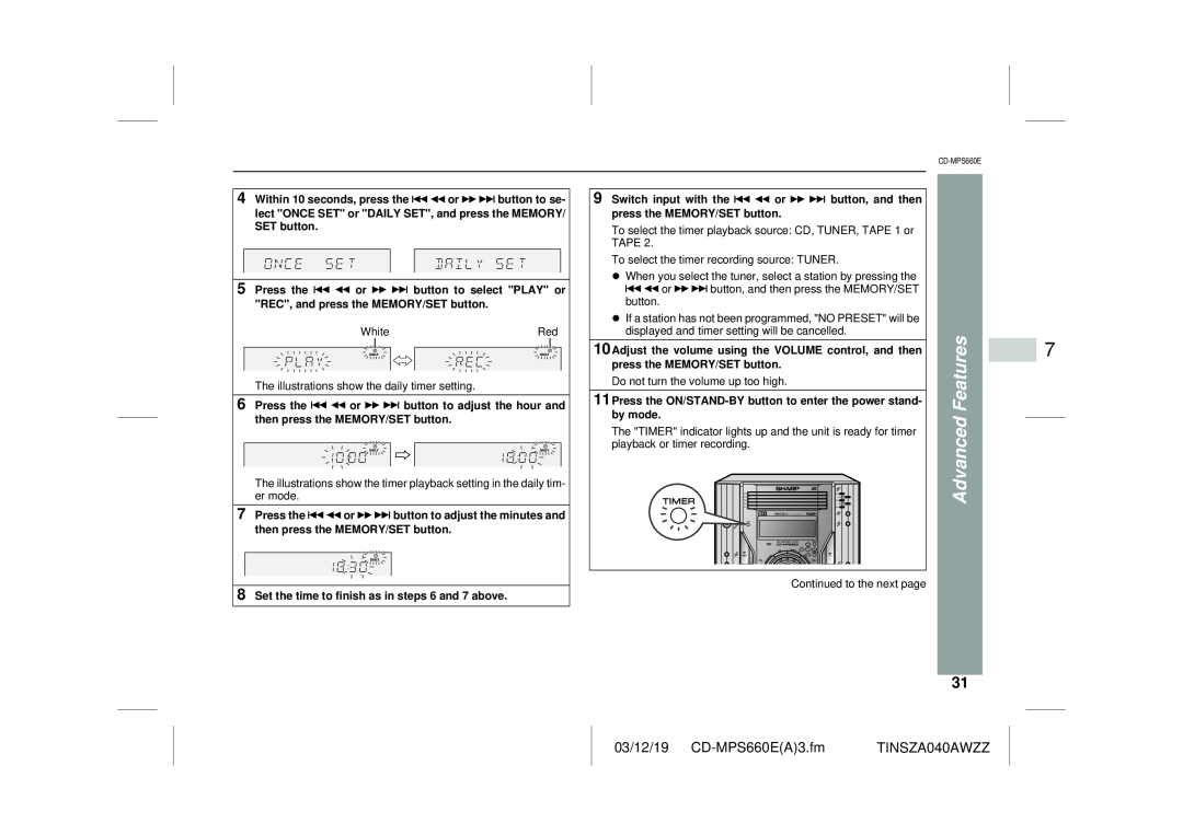 Sharp CD-MPS660E operation manual FeaturesAdvanced 