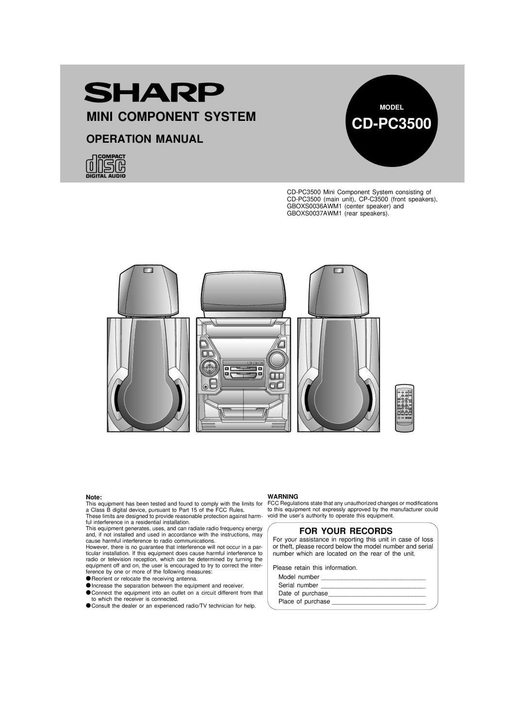 Sharp CD-PC3500 operation manual 