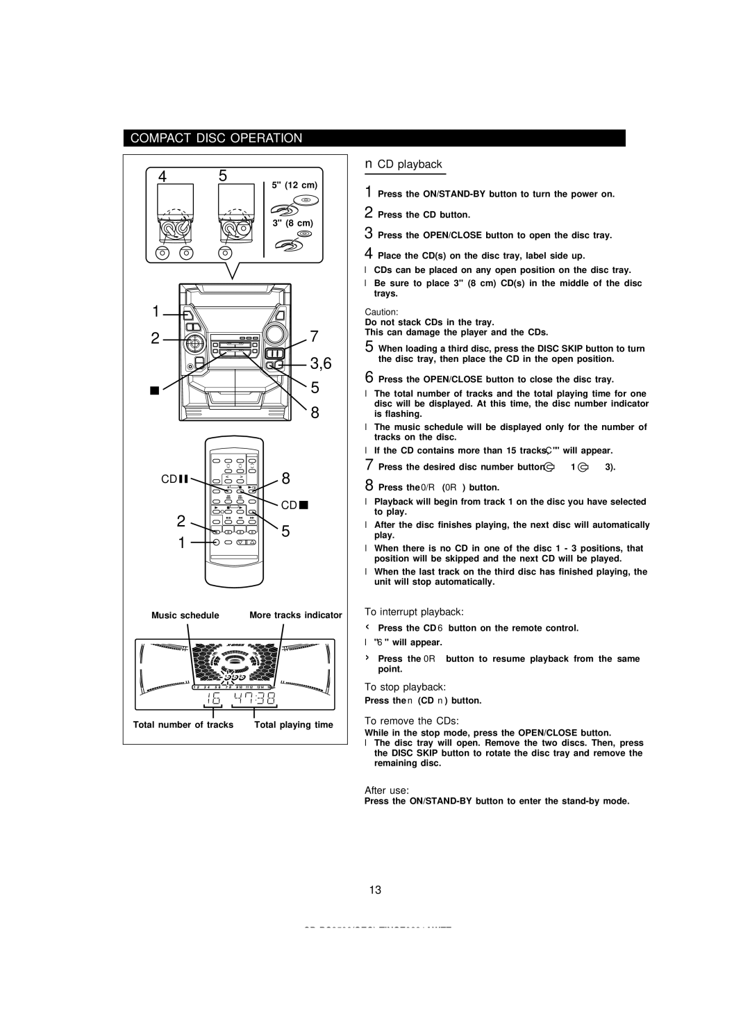 Sharp CD-PC3500 operation manual Compact Disc Operation, CD playback 