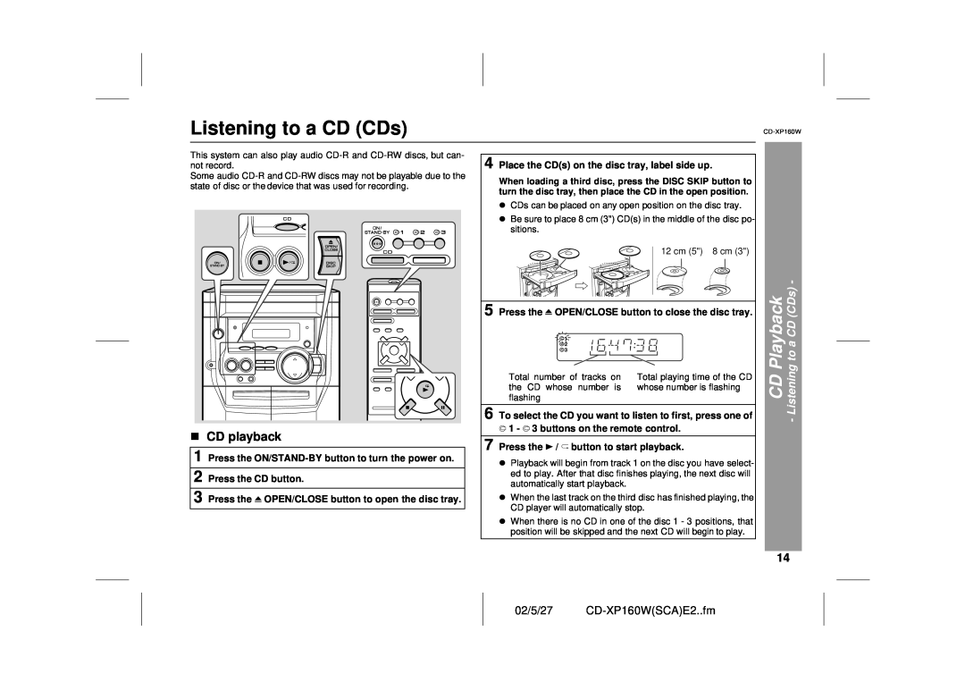 Sharp operation manual Listening to a CD CDs, 02/5/27 CD-XP160WSCAE2..fm 
