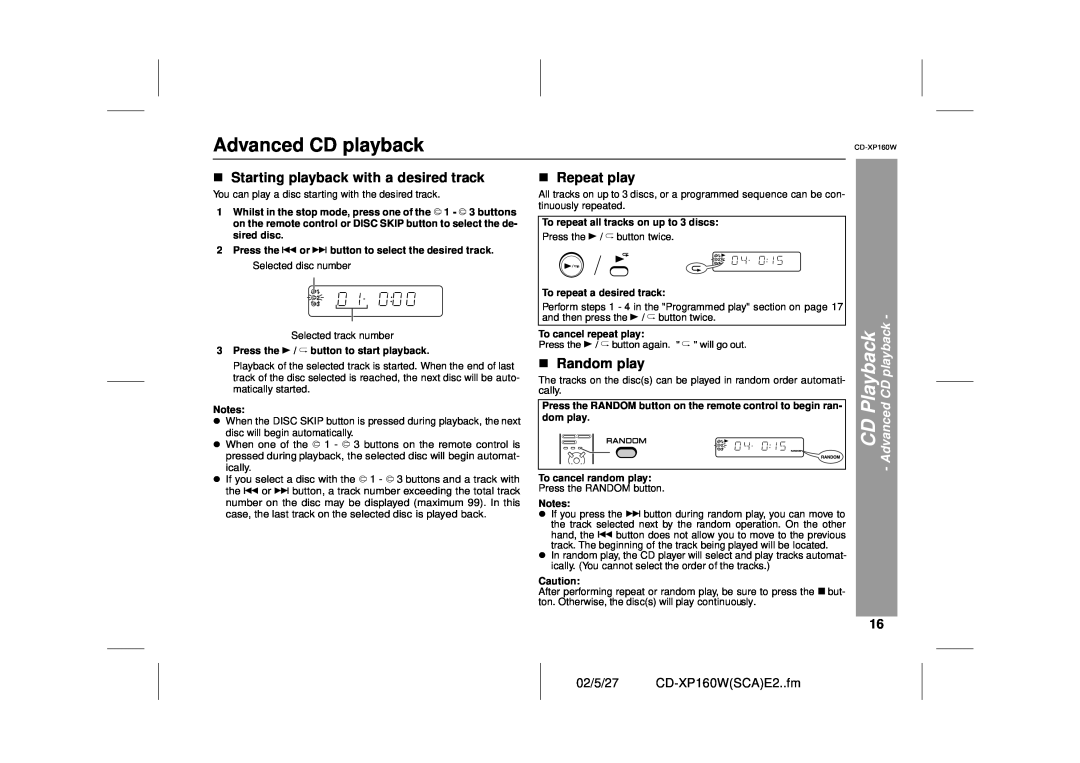 Sharp operation manual CD Playback - Advanced CD playback, 02/5/27 CD-XP160WSCAE2..fm 