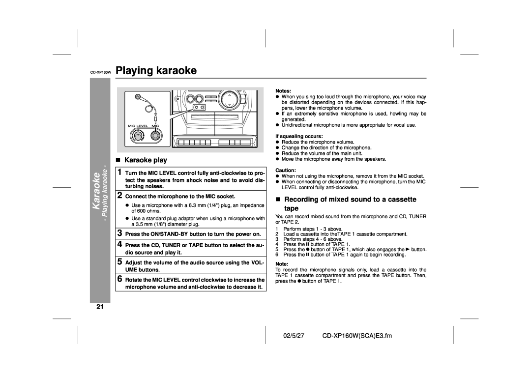 Sharp CD-XP160W operation manual Playing karaoke, Karaoke Playing- karaoke, 02/5/27 