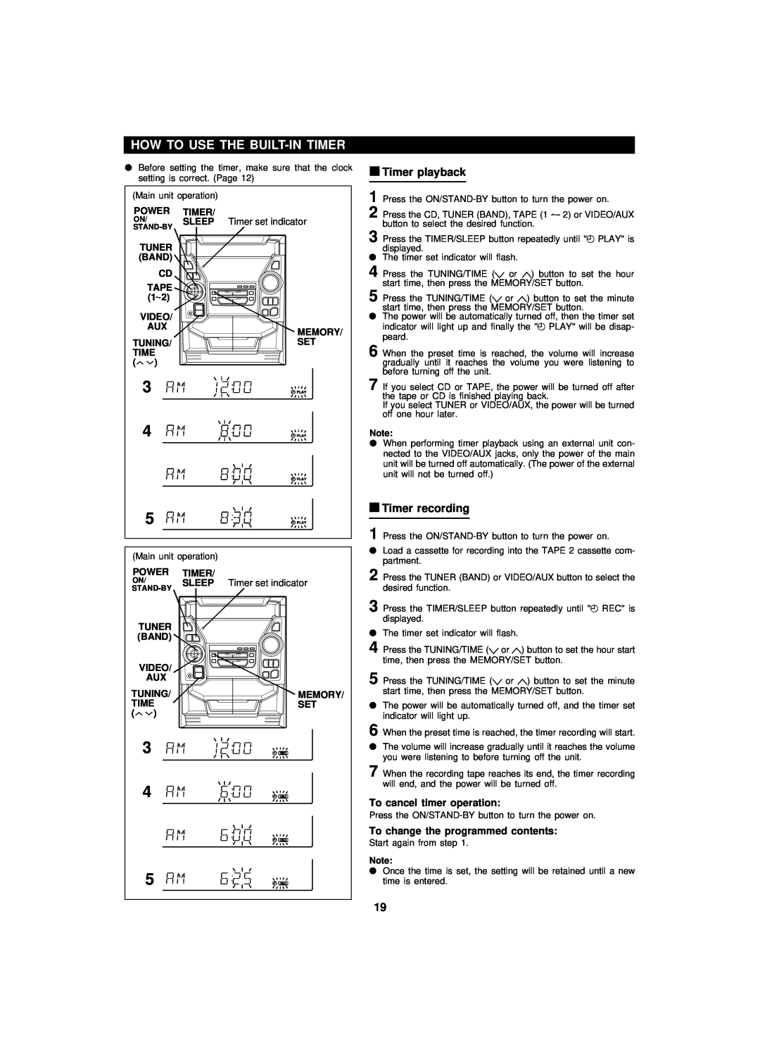 Sharp CDPC3500 operation manual How To Use The Built-Intimer, To cancel timer operation, To change the programmed contents 