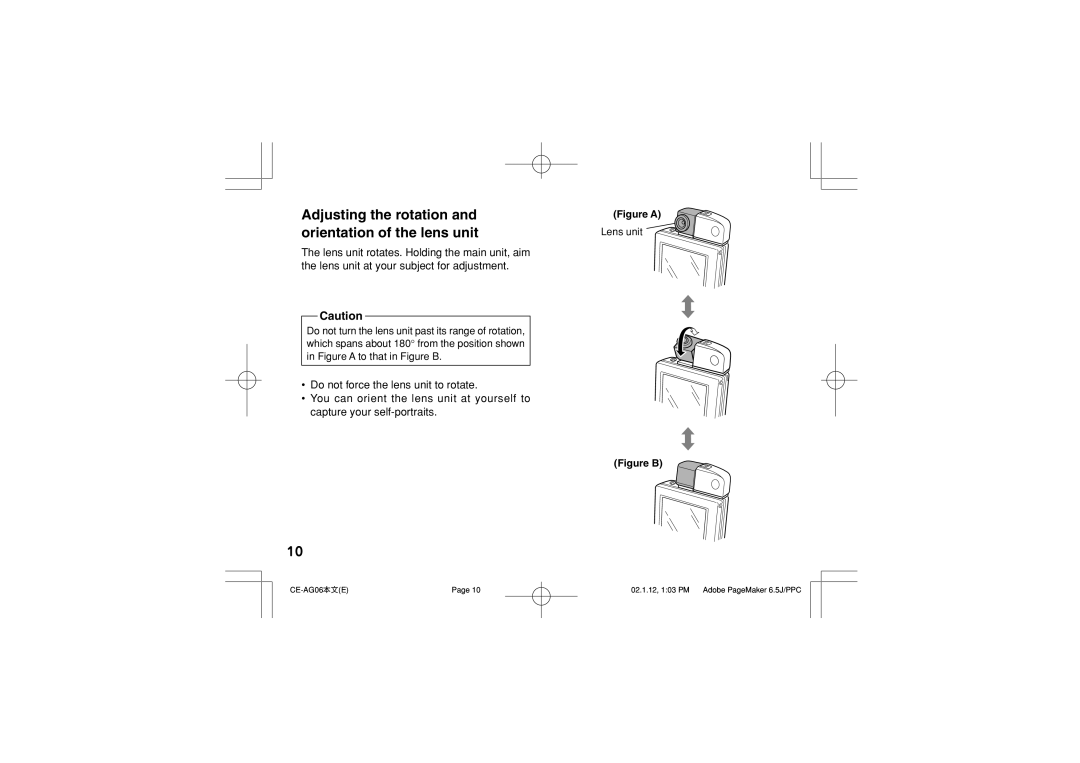 Sharp CE-AG06 operation manual Adjusting the rotation and orientation of the lens unit, Figure a 