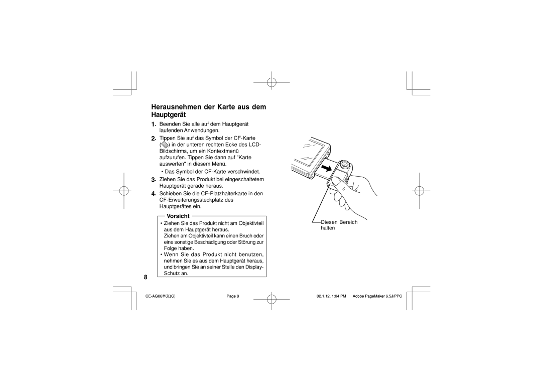 Sharp CE-AG06 operation manual Herausnehmen der Karte aus dem Hauptgerät 