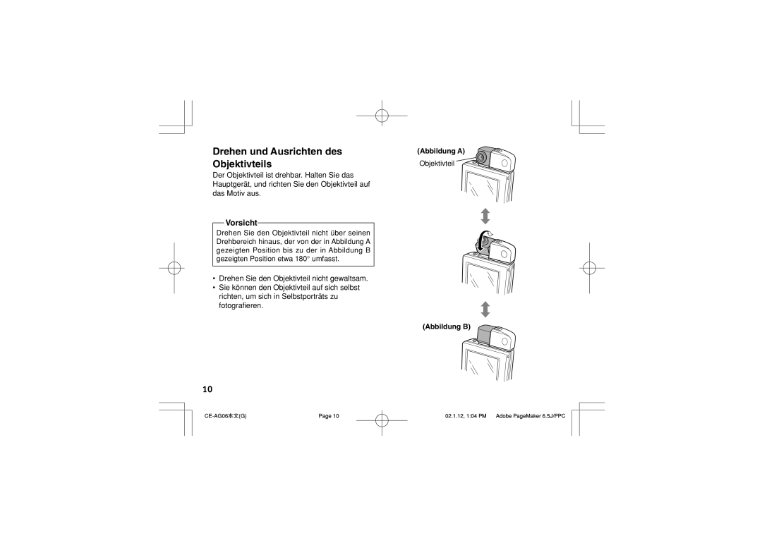 Sharp CE-AG06 operation manual Drehen und Ausrichten des Objektivteils, Abbildung a, Abbildung B 