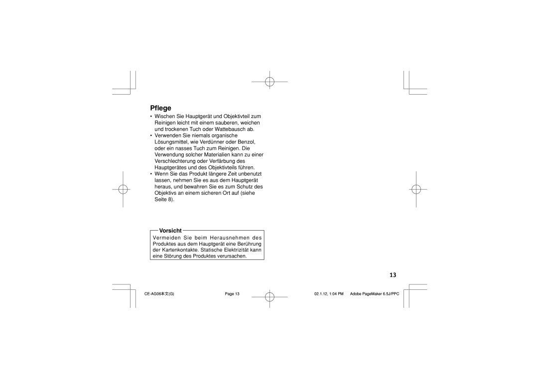 Sharp CE-AG06 operation manual Pflege 