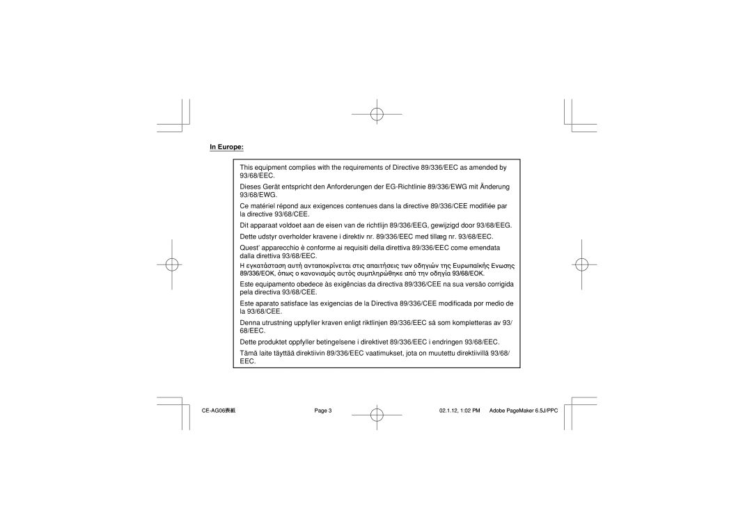 Sharp CE-AG06 operation manual Europe 