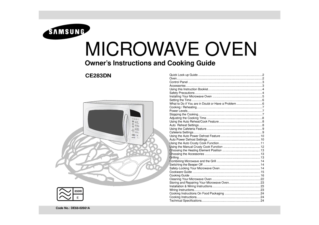 Sharp CE283DN technical specifications Microwave Oven, Code No. DE68-02661A 