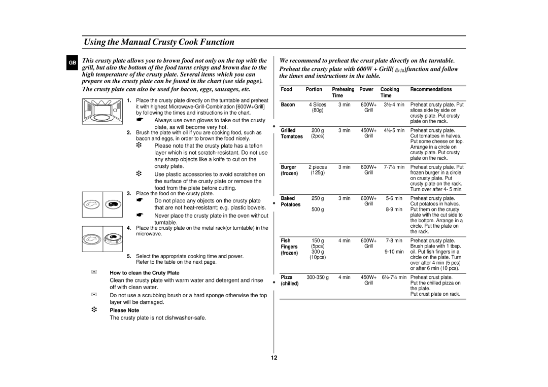 Sharp CE283DN technical specifications Using the Manual Crusty Cook Function 