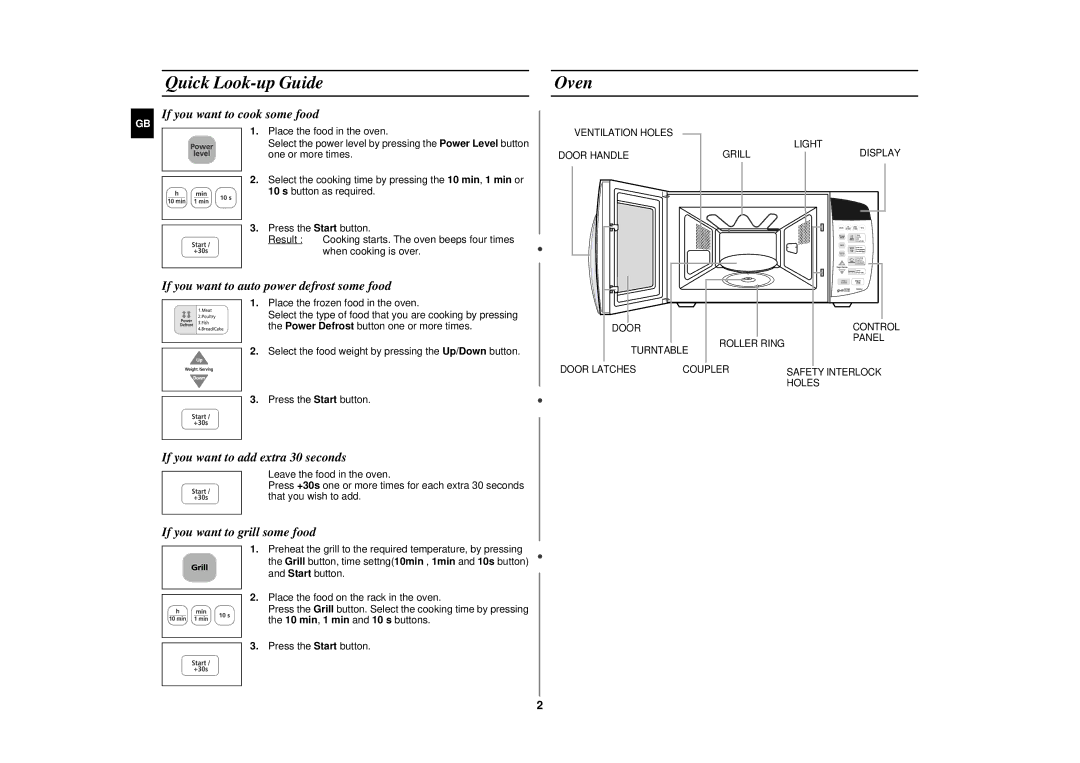 Sharp CE283DN technical specifications Quick Look-up Guide, Oven, Place the frozen food in the oven 