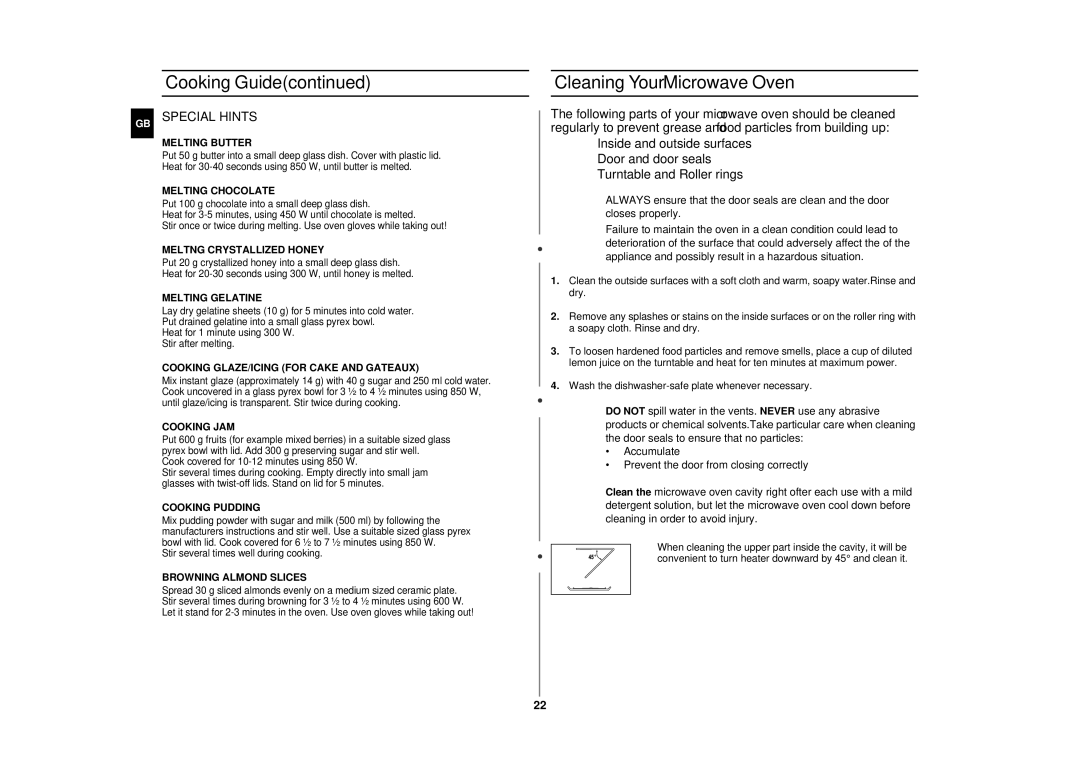 Sharp CE283DN technical specifications Cleaning Your Microwave Oven, Special Hints 