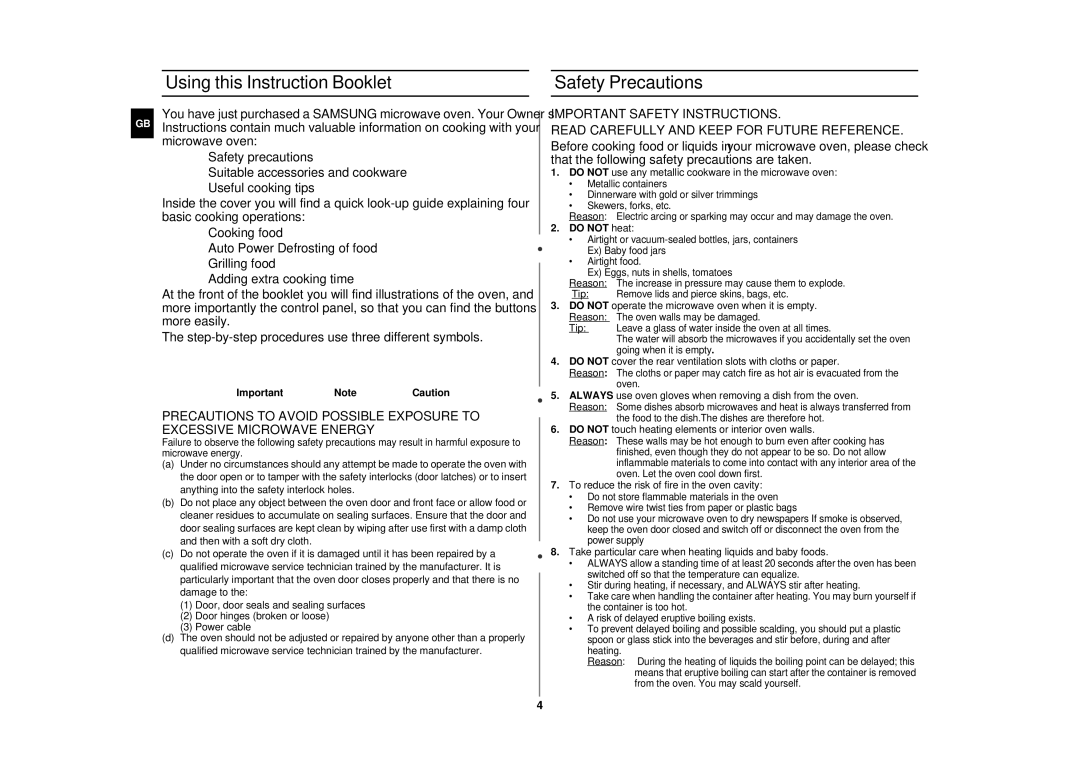 Sharp CE283DN Using this Instruction Booklet, Safety Precautions, ImportantNoteCaution, Do not heat 