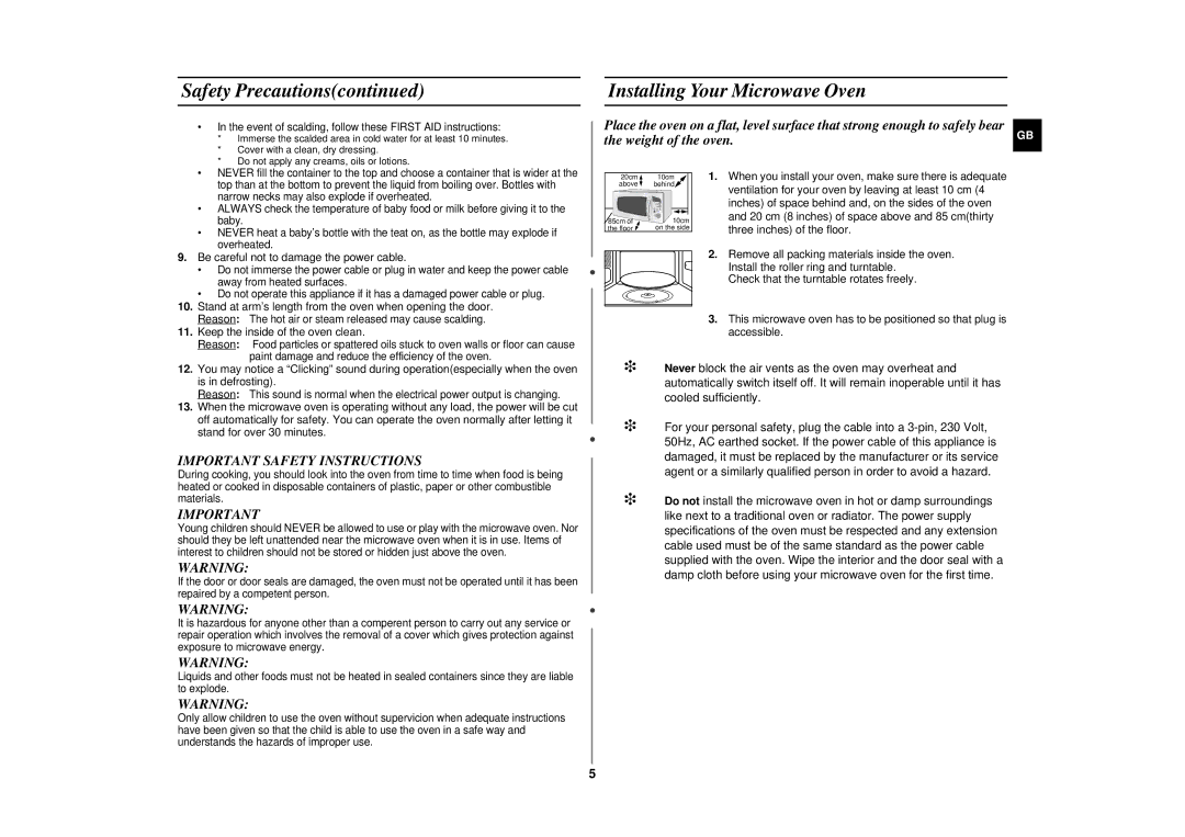 Sharp CE283DN technical specifications Installing Your Microwave Oven, Important Safety Instructions 