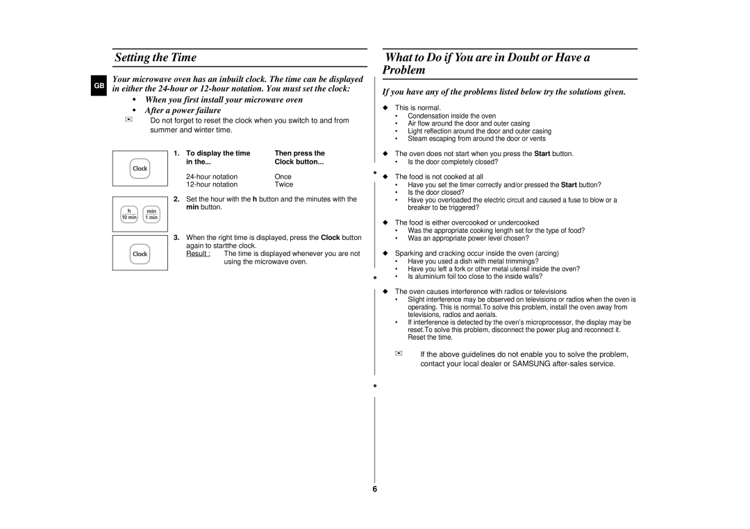 Sharp CE283DN Setting the Time, What to Do if You are in Doubt or Have a Problem, To display the time 