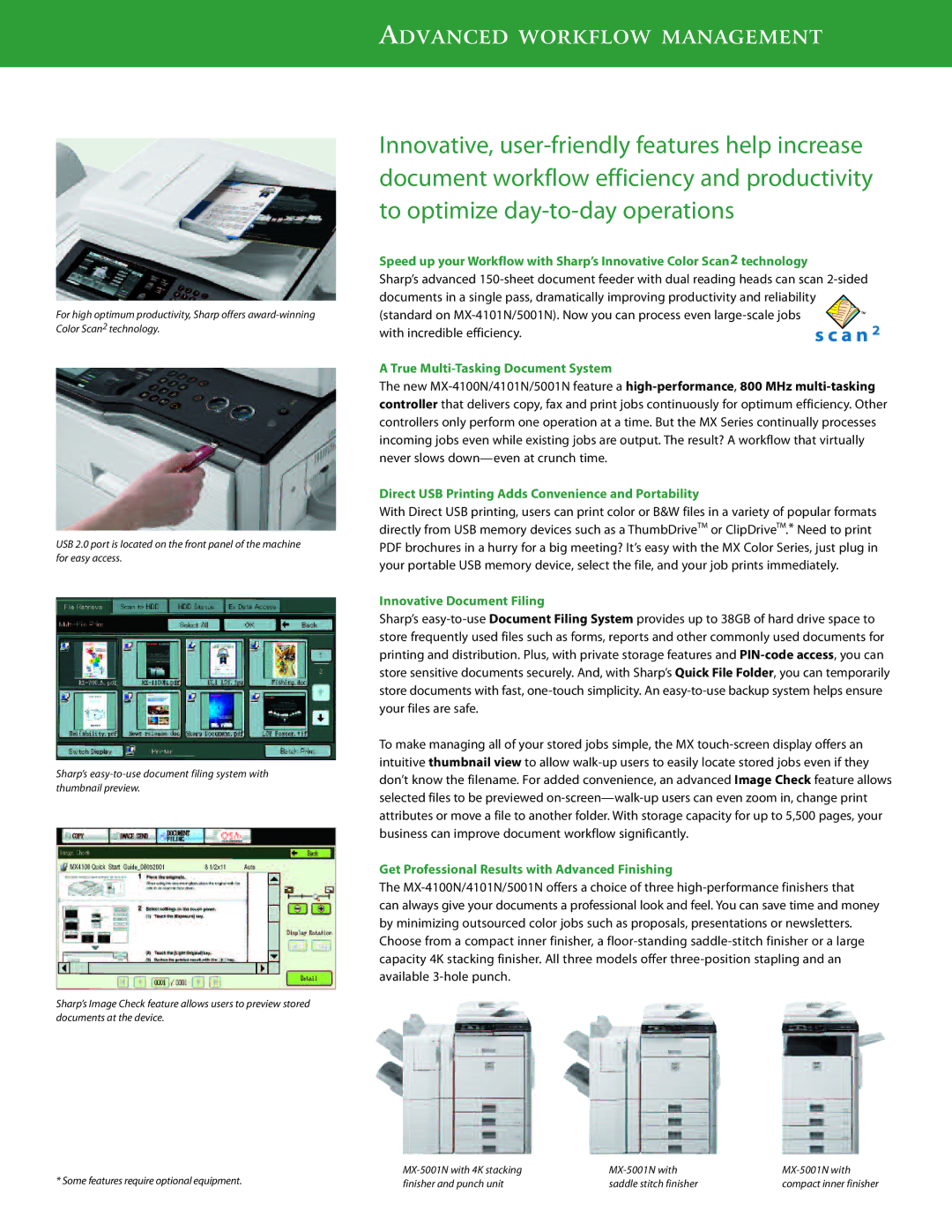 Sharp MX-4100N, CPD-3830, MX-4101N, MX-5001N manual Advanced Workflow Management, True Multi-Tasking Document System 