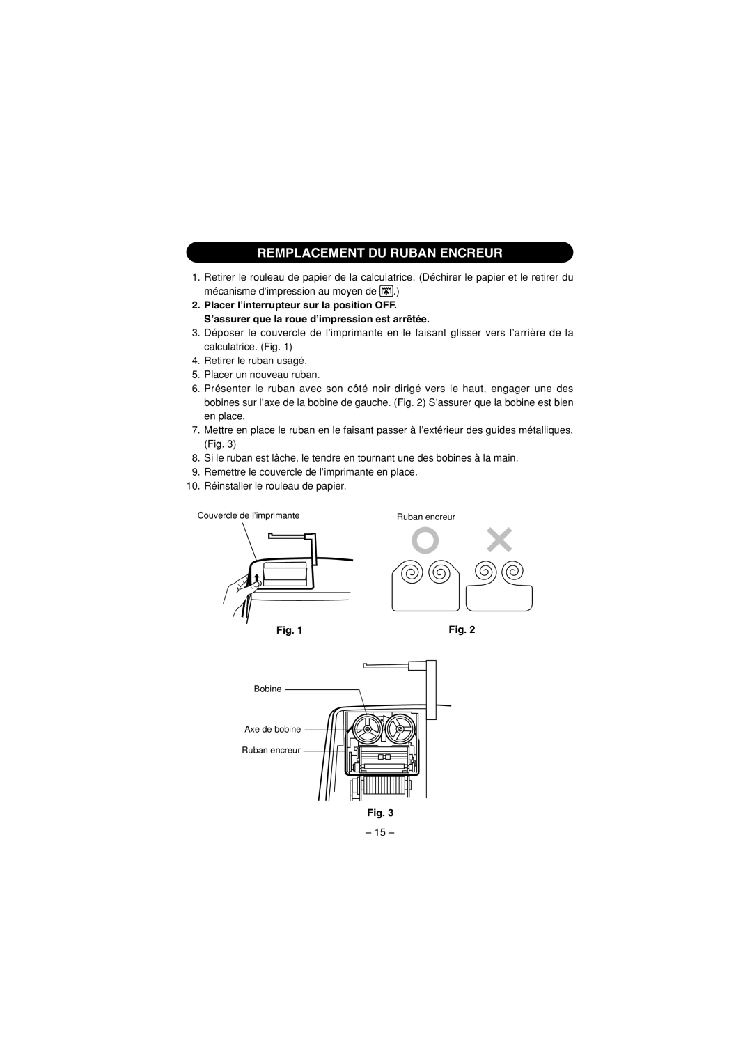 Sharp CS-1194H, CS-2194H operation manual Remplacement DU Ruban Encreur 