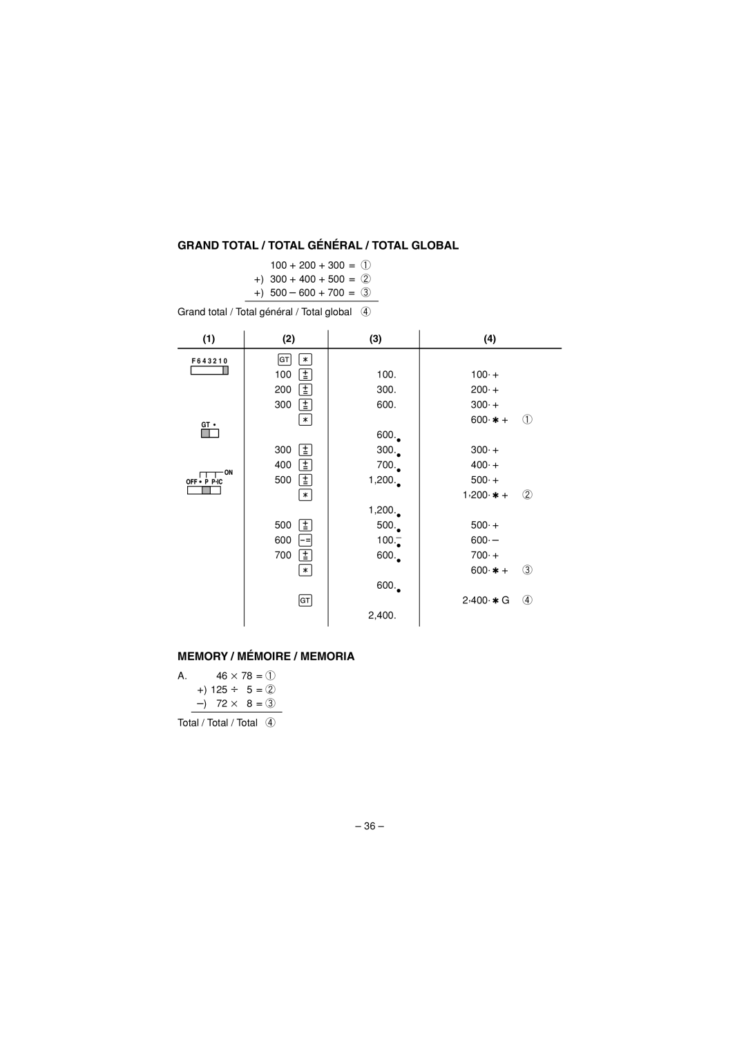 Sharp CS-2194H, CS-1194H operation manual Grand Total / Total Général / Total Global 