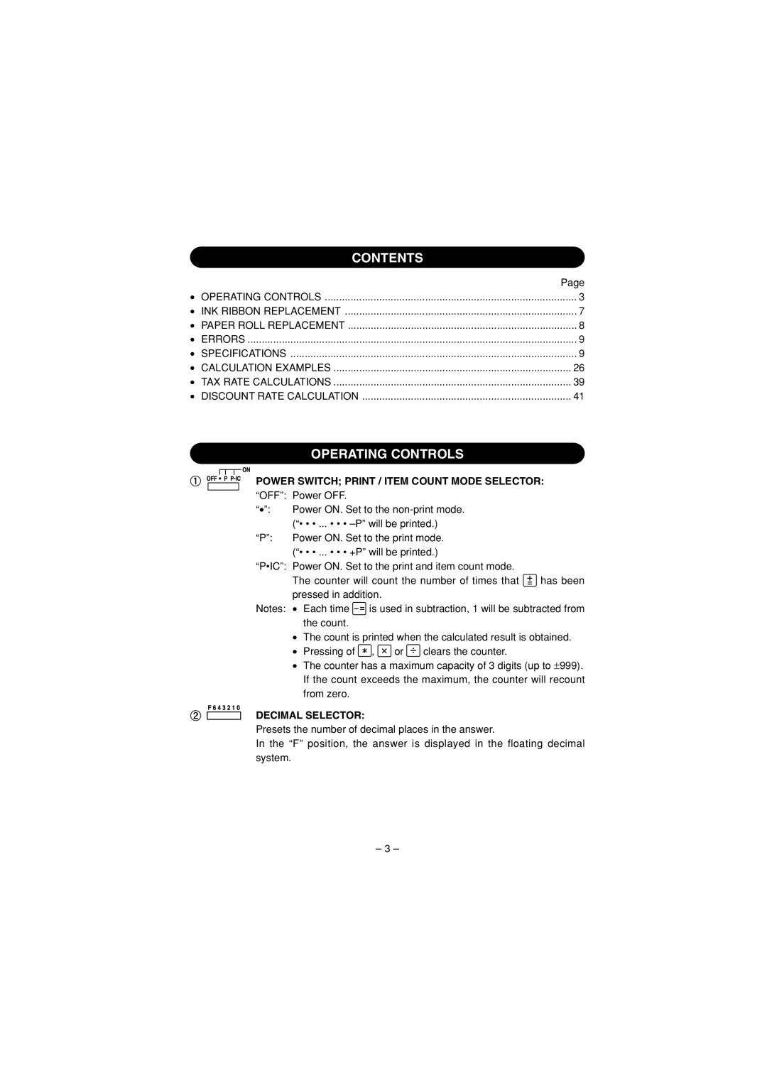 Sharp CS-1194H, CS-2194H operation manual Contents, Operating Controls 