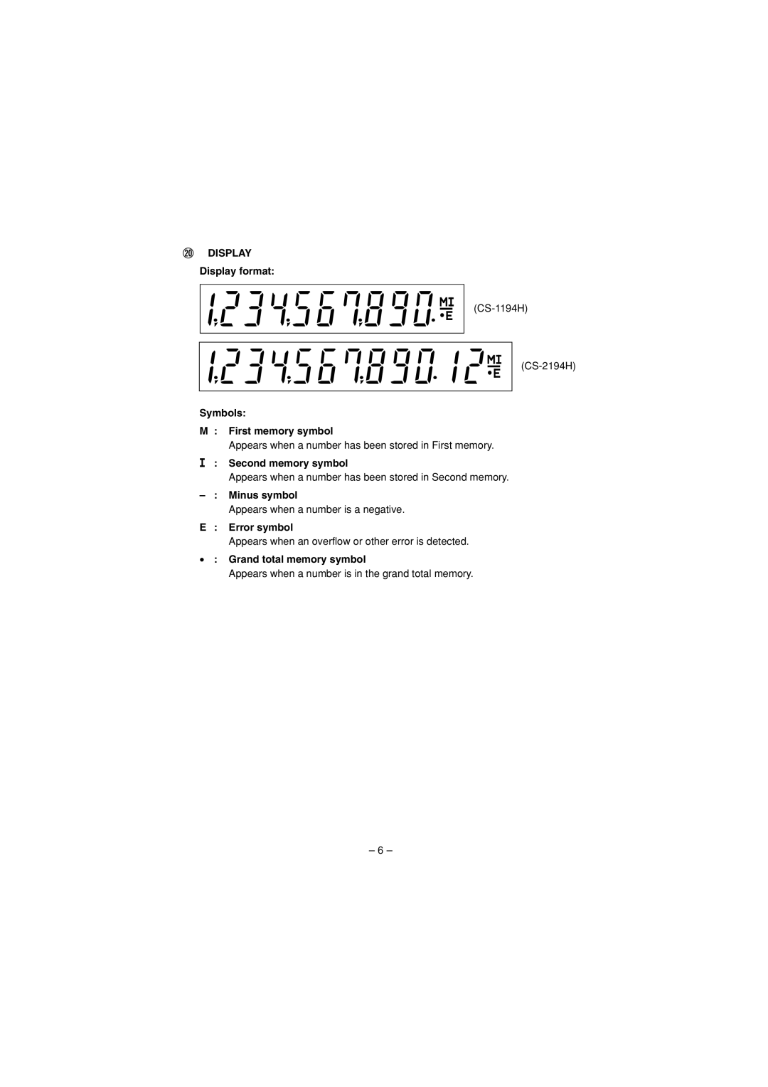 Sharp CS-2194H, CS-1194H operation manual Display 