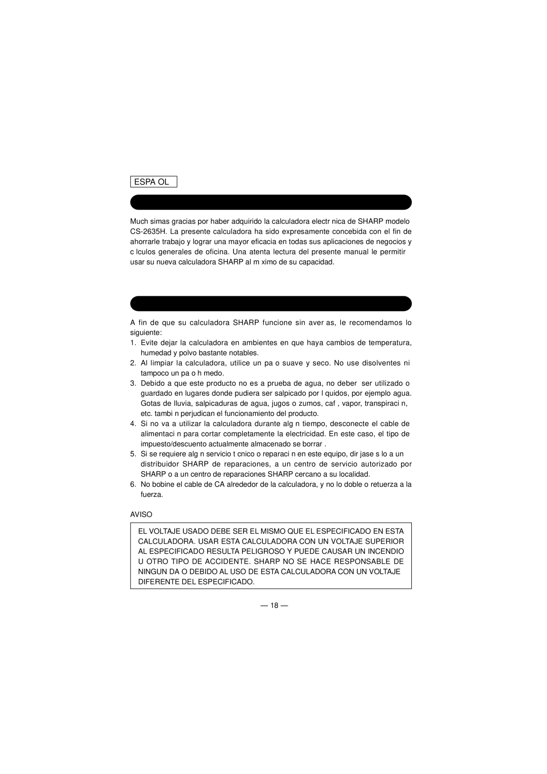 Sharp CS-2635H operation manual Introduccion, Notas AL Manejarla, Aviso 