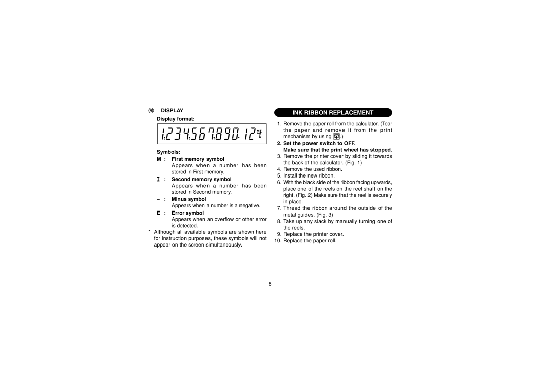 Sharp CS-2635RH operation manual INK Ribbon Replacement, Display 