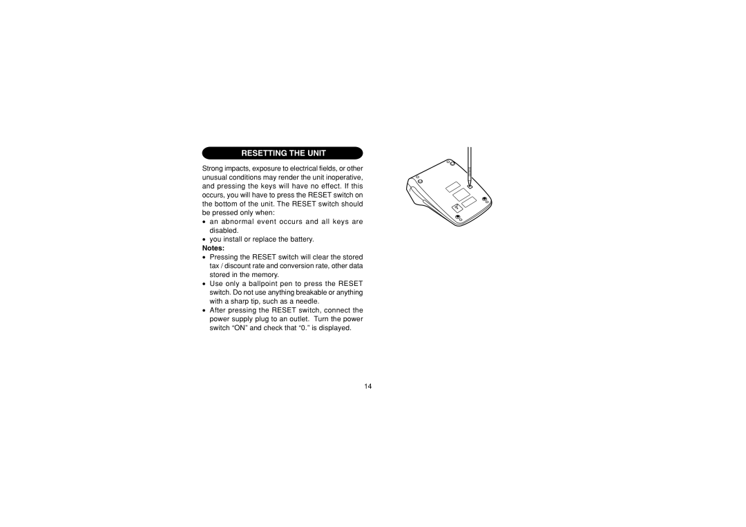 Sharp CS-2635RH operation manual Resetting the Unit 