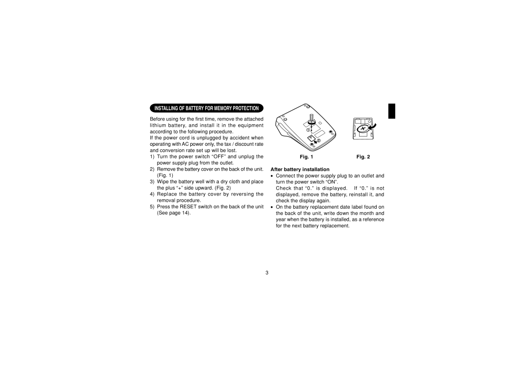 Sharp CS-2635RH operation manual After battery installation 