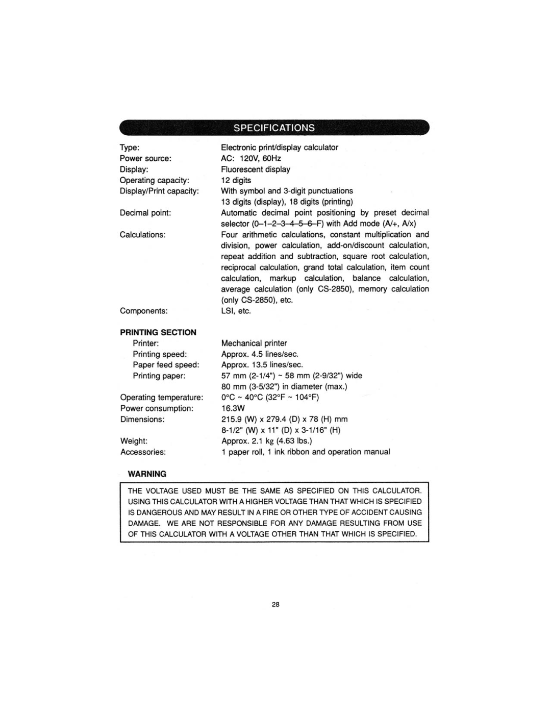Sharp CS-2800, CS2850A manual 